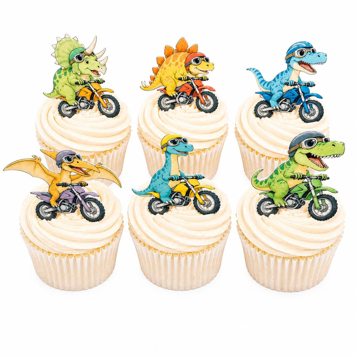 Dinosaurs on Motorbikes Edible Cupcake Toppers