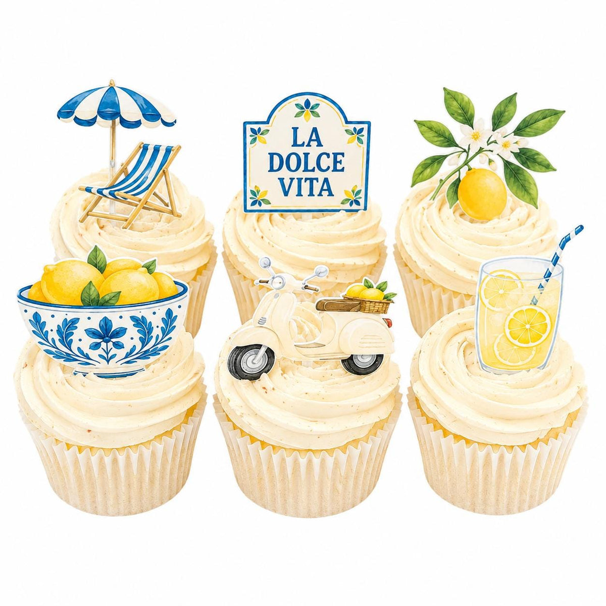 Amalfi Lemon Edible Cupcake Toppers, Summer Party