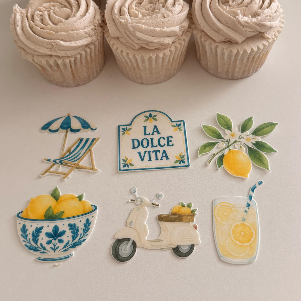 Amalfi Lemon Edible Cupcake Toppers, Summer Party