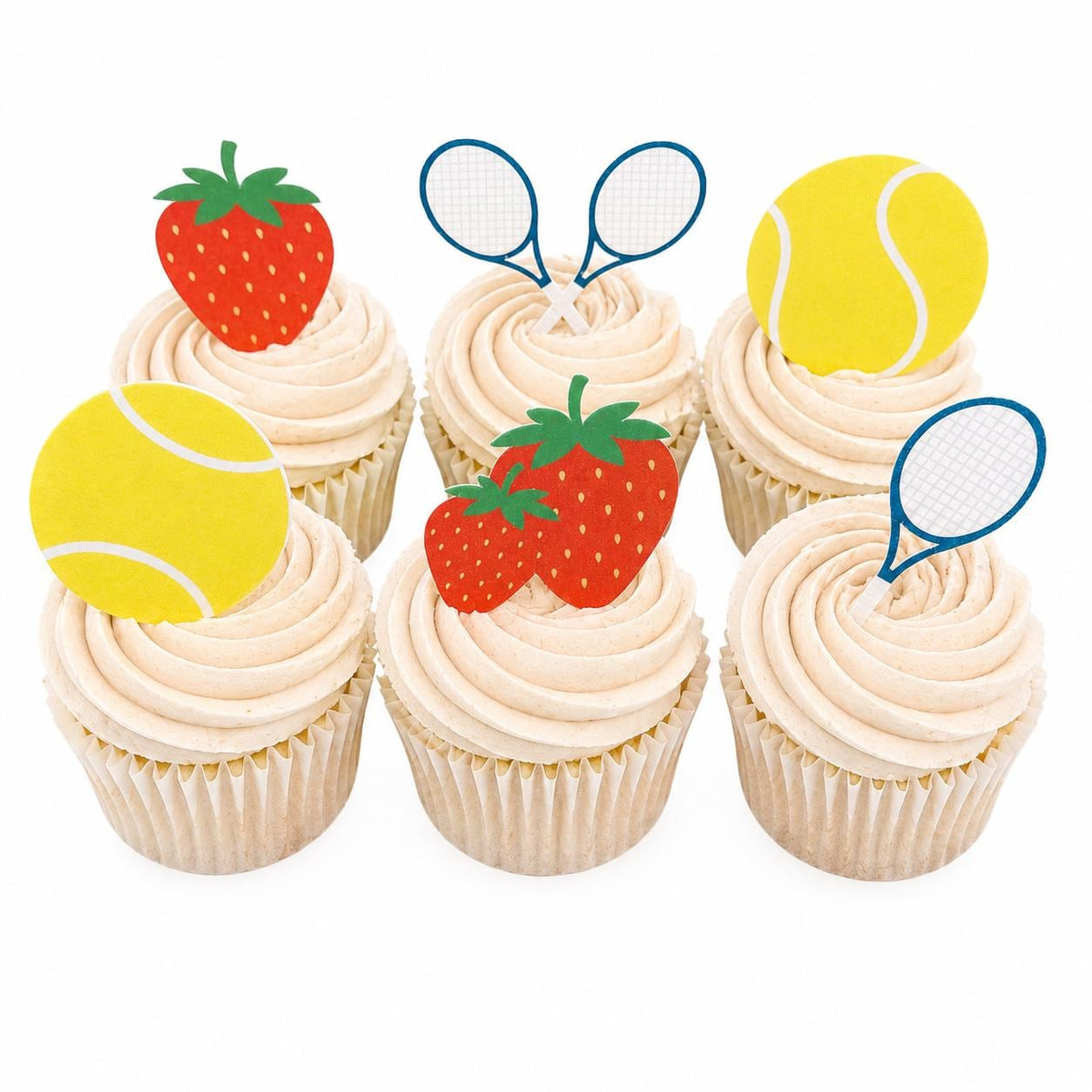 Tennis Edible Cupcake Toppers, Rackets & Strawberries