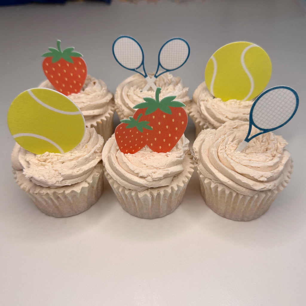 Tennis Edible Cupcake Toppers, Rackets & Strawberries