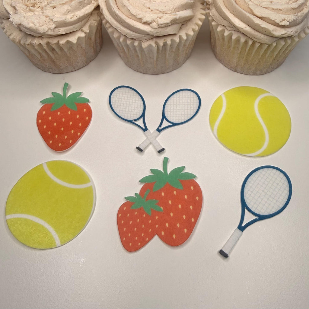 Tennis Edible Cupcake Toppers, Rackets & Strawberries