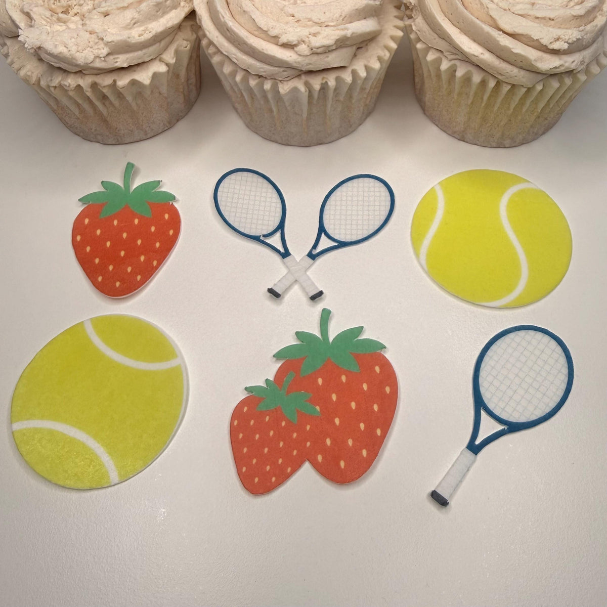 Tennis Edible Cupcake Toppers, Rackets & Strawberries