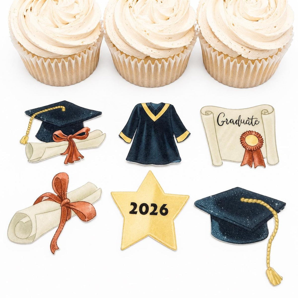 Graduation 2026 Edible Cupcake Toppers