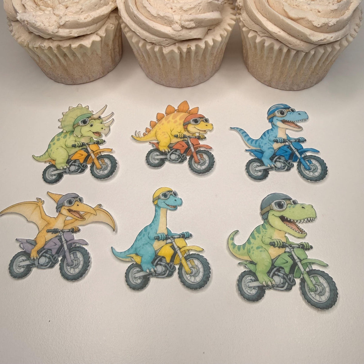 Dinosaurs on Motorbikes Edible Cupcake Toppers