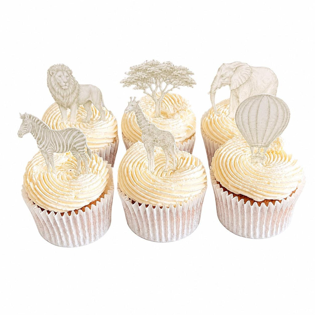 Neutral Safari Edible Cupcake Toppers, Baby Shower & Wild One