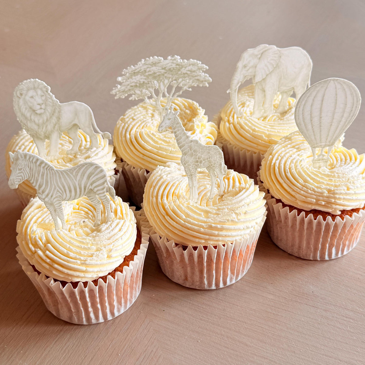 Neutral Safari Edible Cupcake Toppers, Baby Shower & Wild One