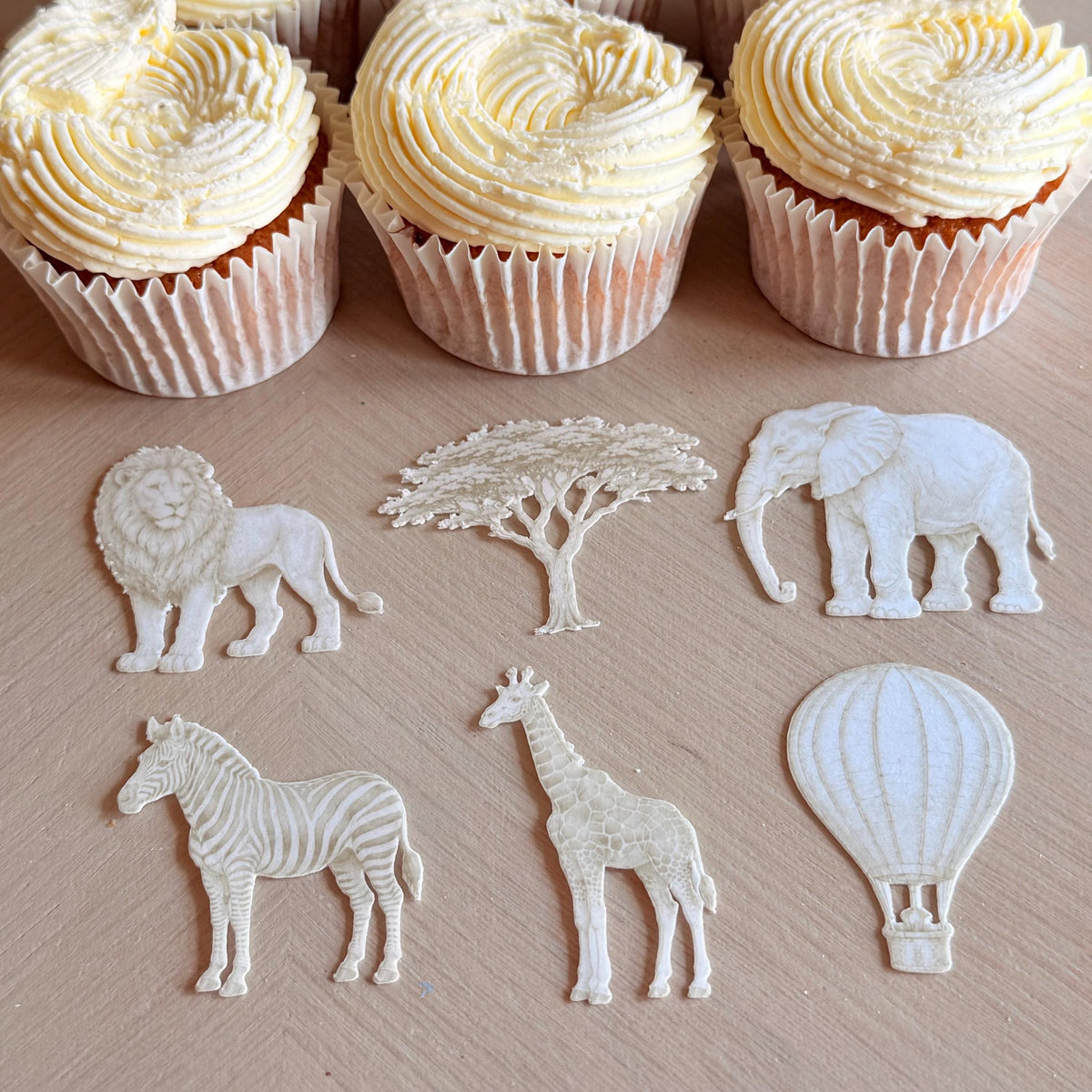 Neutral Safari Edible Cupcake Toppers, Baby Shower & Wild One