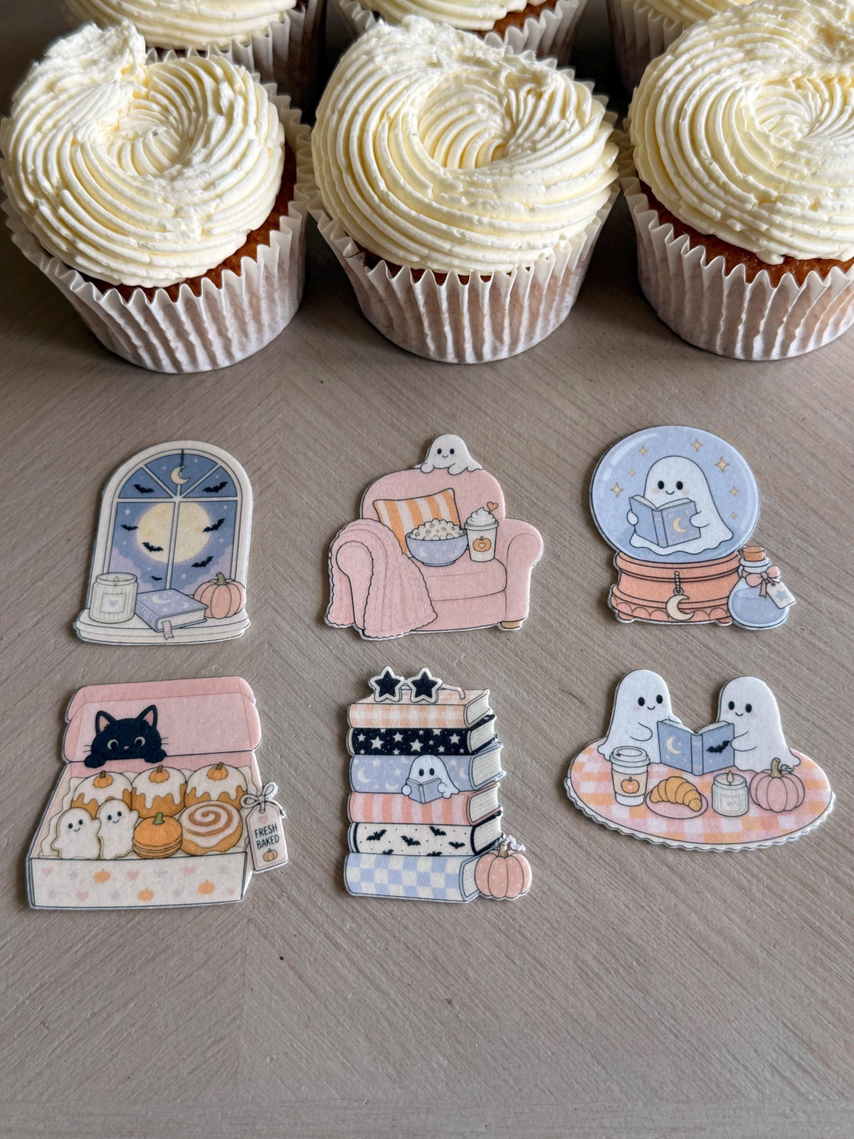 Cosy Ghost Edible Cupcake Toppers, Bookish Halloween