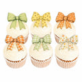 Autumn Bow Edible Cupcake Toppers, Sage & Orange