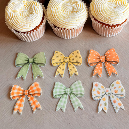 Autumn Bow Edible Cupcake Toppers, Sage & Orange