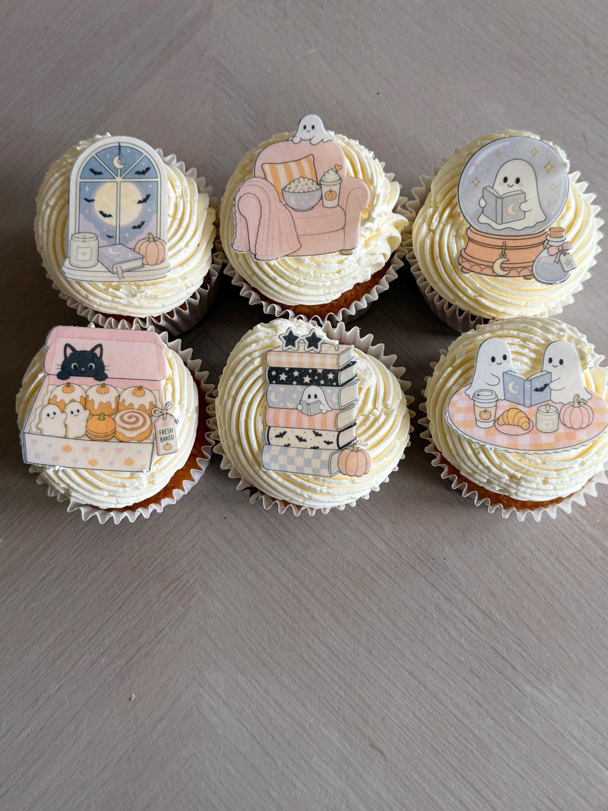 Cosy Ghost Edible Cupcake Toppers, Bookish Halloween