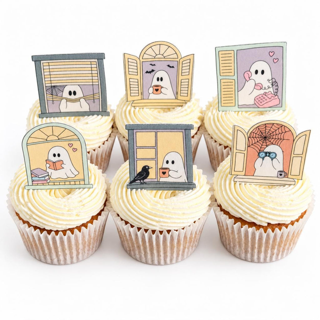 Ghost at the Window Edible Cupcake Toppers, Bookish Halloween