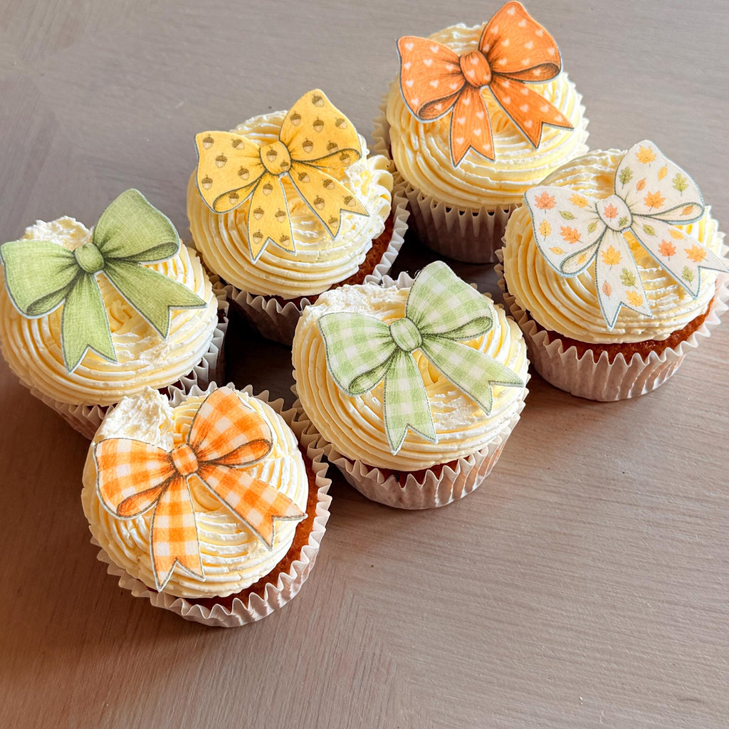 Autumn Bow Edible Cupcake Toppers, Sage & Orange