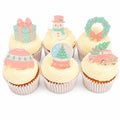 Pink Christmas Edible Wafer Card Cupcake Toppers