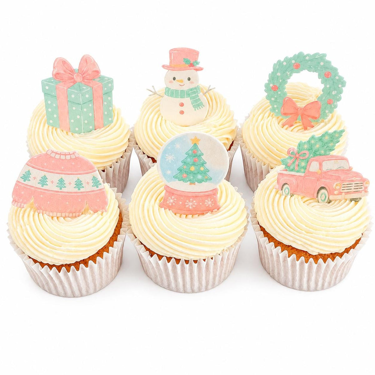 Pink Christmas Edible Wafer Card Cupcake Toppers