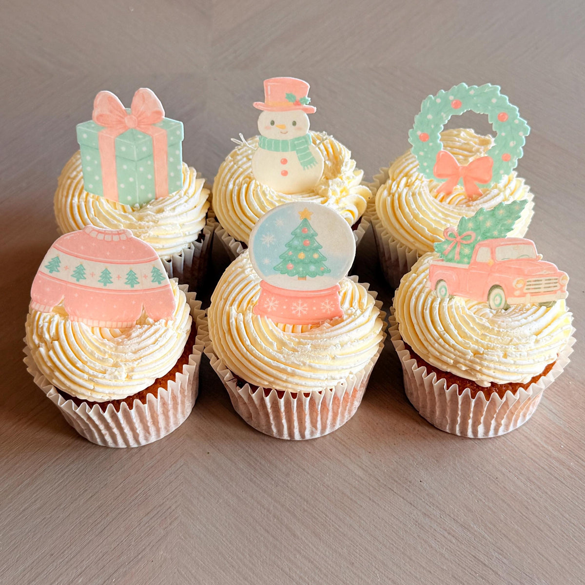 Pink Christmas Edible Wafer Card Cupcake Toppers