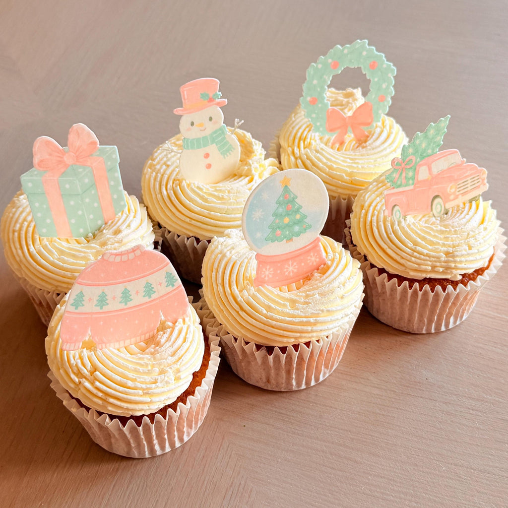 Pink Christmas Edible Wafer Card Cupcake Toppers