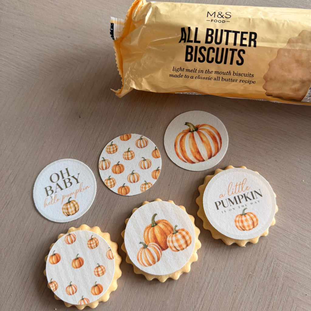 Autumn Pumpkin Baby Shower Edible Biscuit & Cupcake Toppers