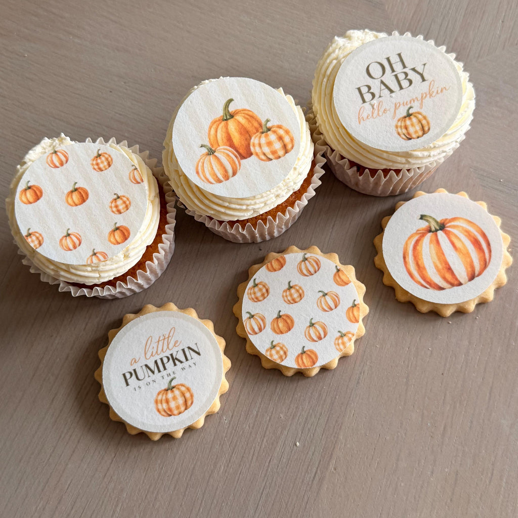 Autumn Pumpkin Baby Shower Edible Biscuit & Cupcake Toppers