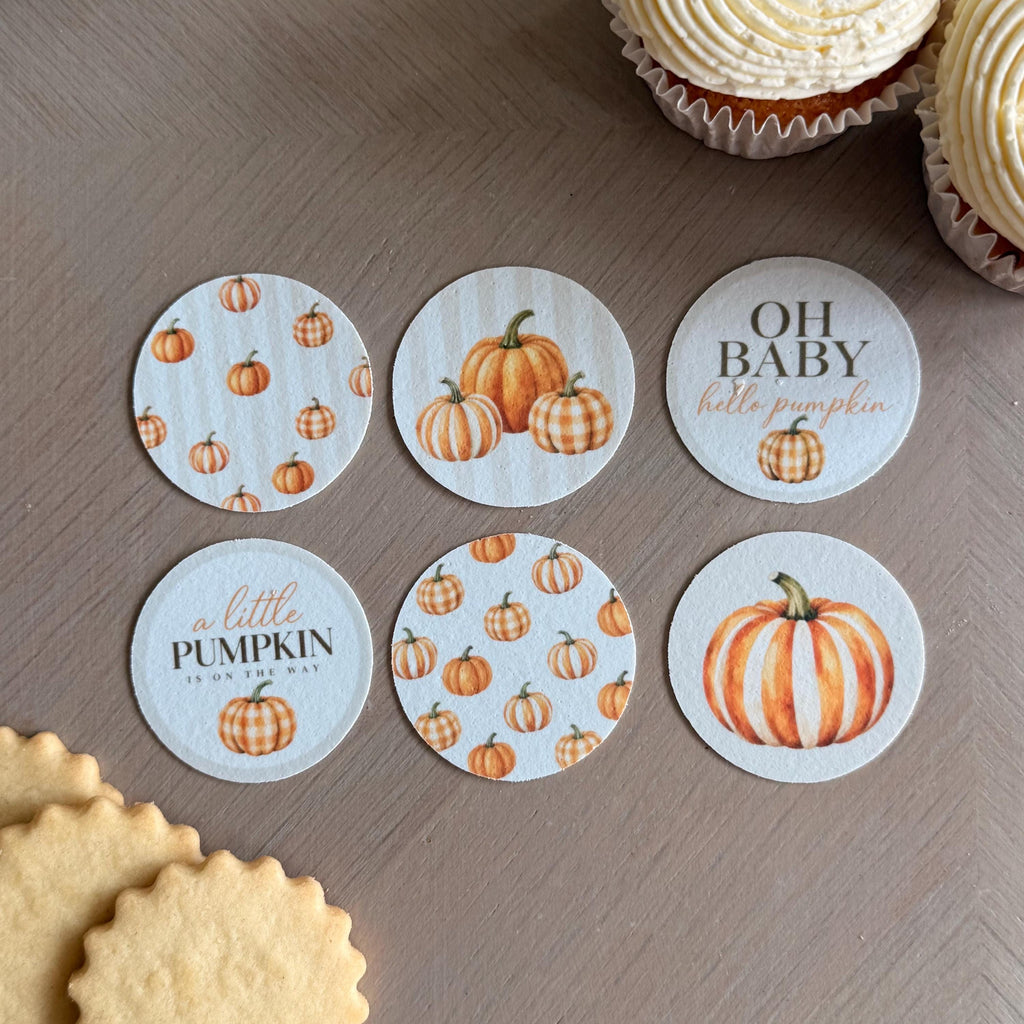 Autumn Pumpkin Baby Shower Edible Biscuit & Cupcake Toppers