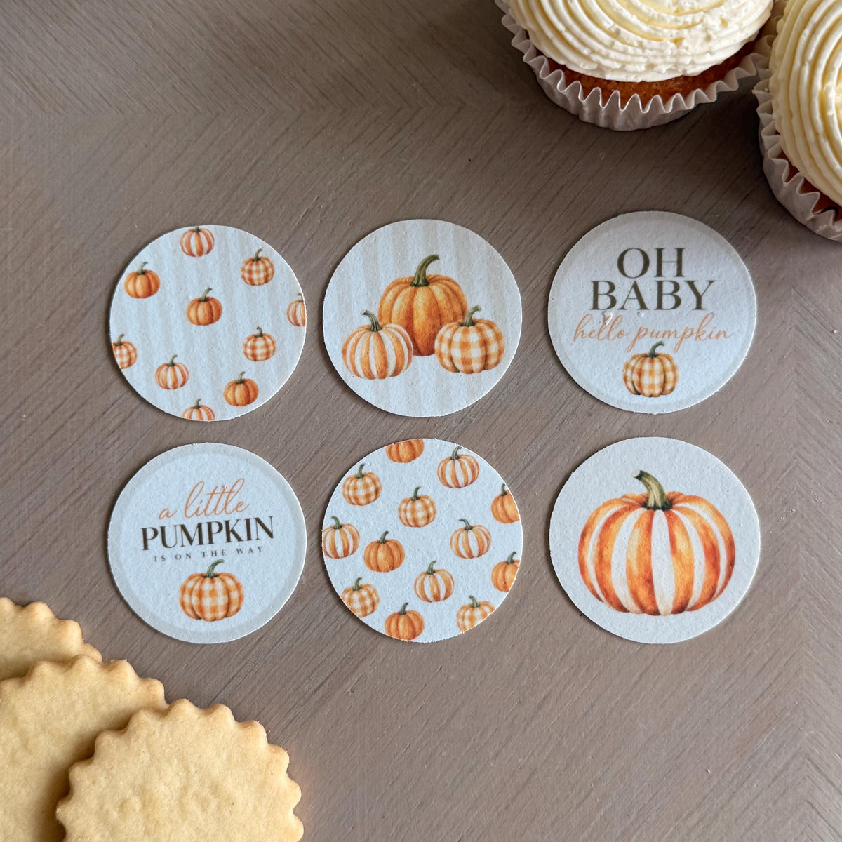 Autumn Pumpkin Baby Shower Edible Biscuit & Cupcake Toppers