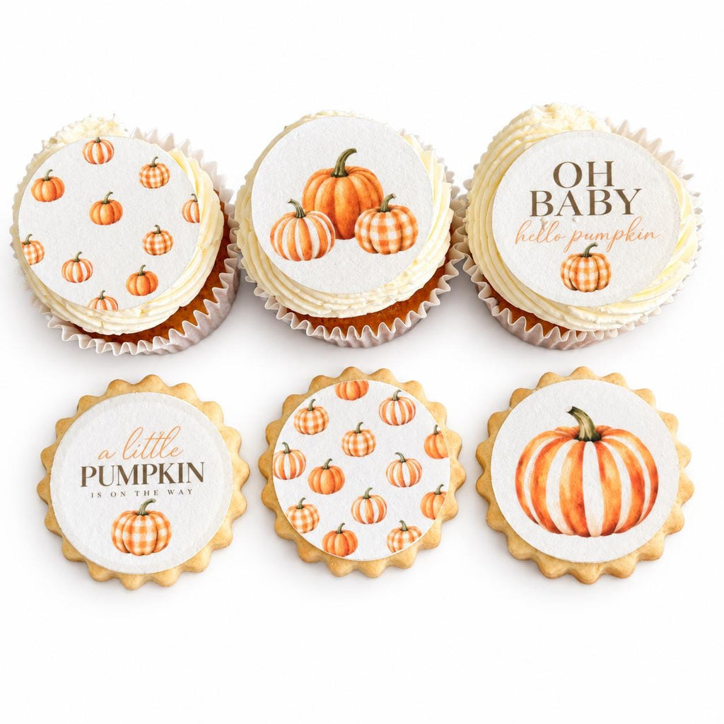Autumn Pumpkin Baby Shower Edible Biscuit & Cupcake Toppers