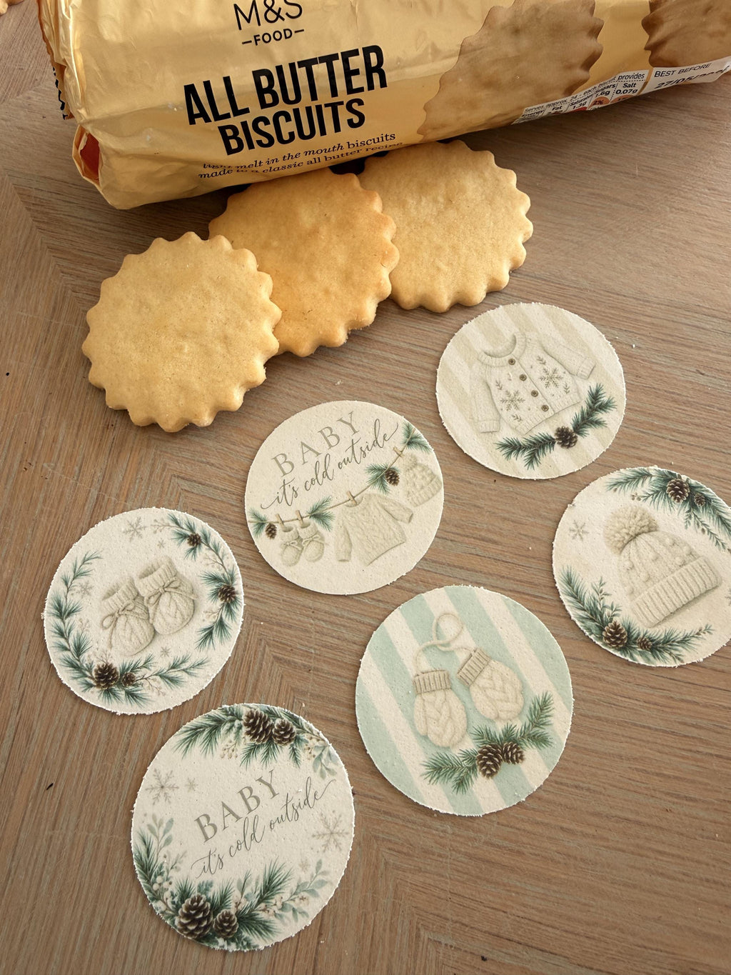 Winter Baby Shower Edible Biscuit & Cupcake Toppers, 5cm