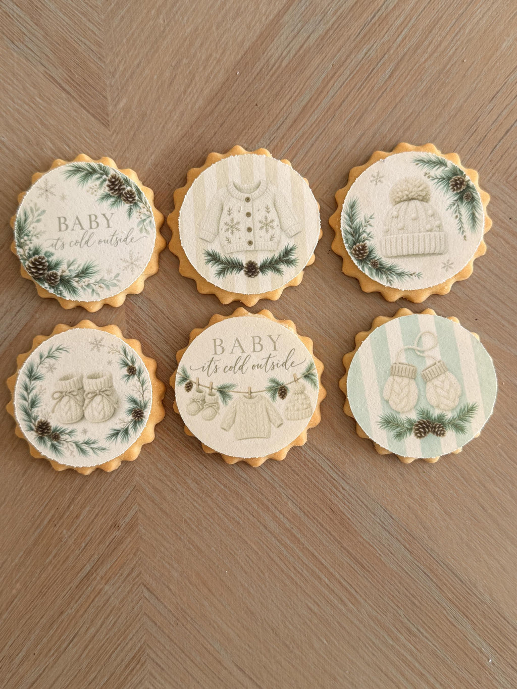 Winter Baby Shower Edible Biscuit & Cupcake Toppers, 5cm