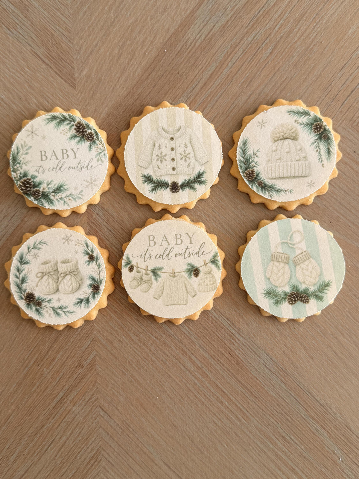 Winter Baby Shower Edible Biscuit & Cupcake Toppers, 5cm