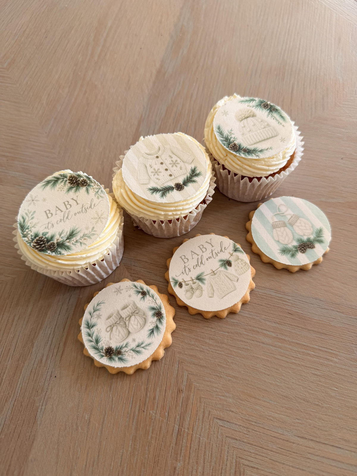 Winter Baby Shower Edible Biscuit & Cupcake Toppers, 5cm