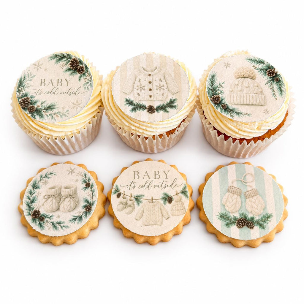 Winter Baby Shower Edible Biscuit & Cupcake Toppers, 5cm