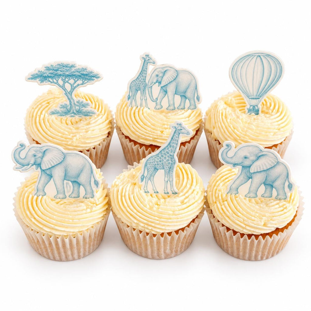 Blue Safari Edible Cupcake Toppers, Baby Shower & Wild One