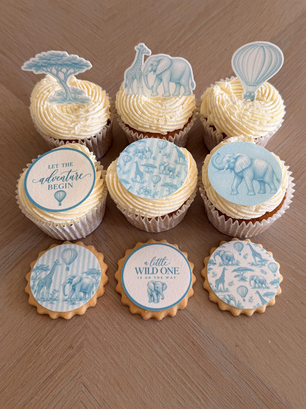 Blue Safari Baby Shower Edible Biscuit & Cupcake Toppers, 5cm
