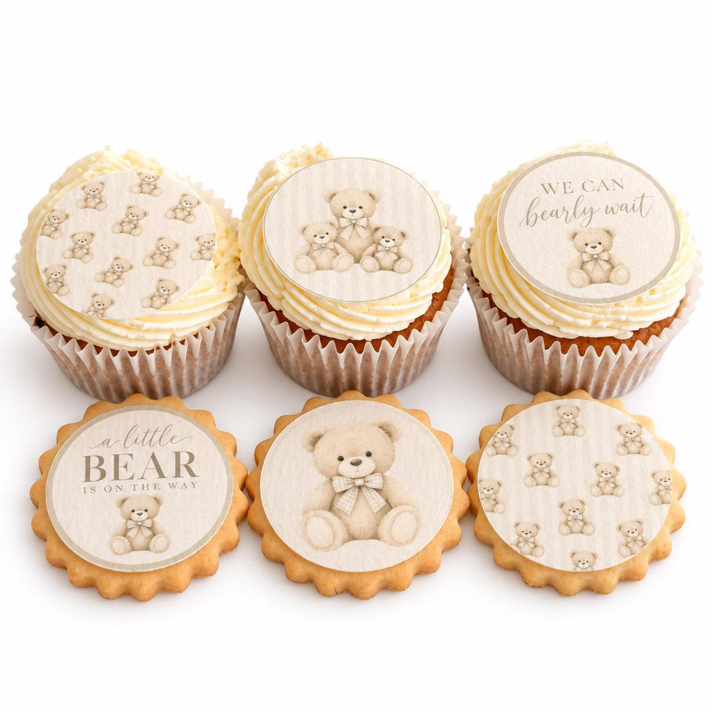 We Can Bearly Wait Edible Baby Shower Toppers, 5cm