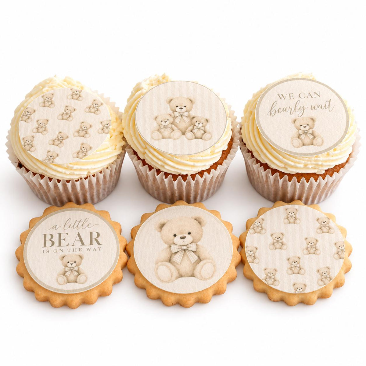 We Can Bearly Wait Edible Baby Shower Toppers, 5cm