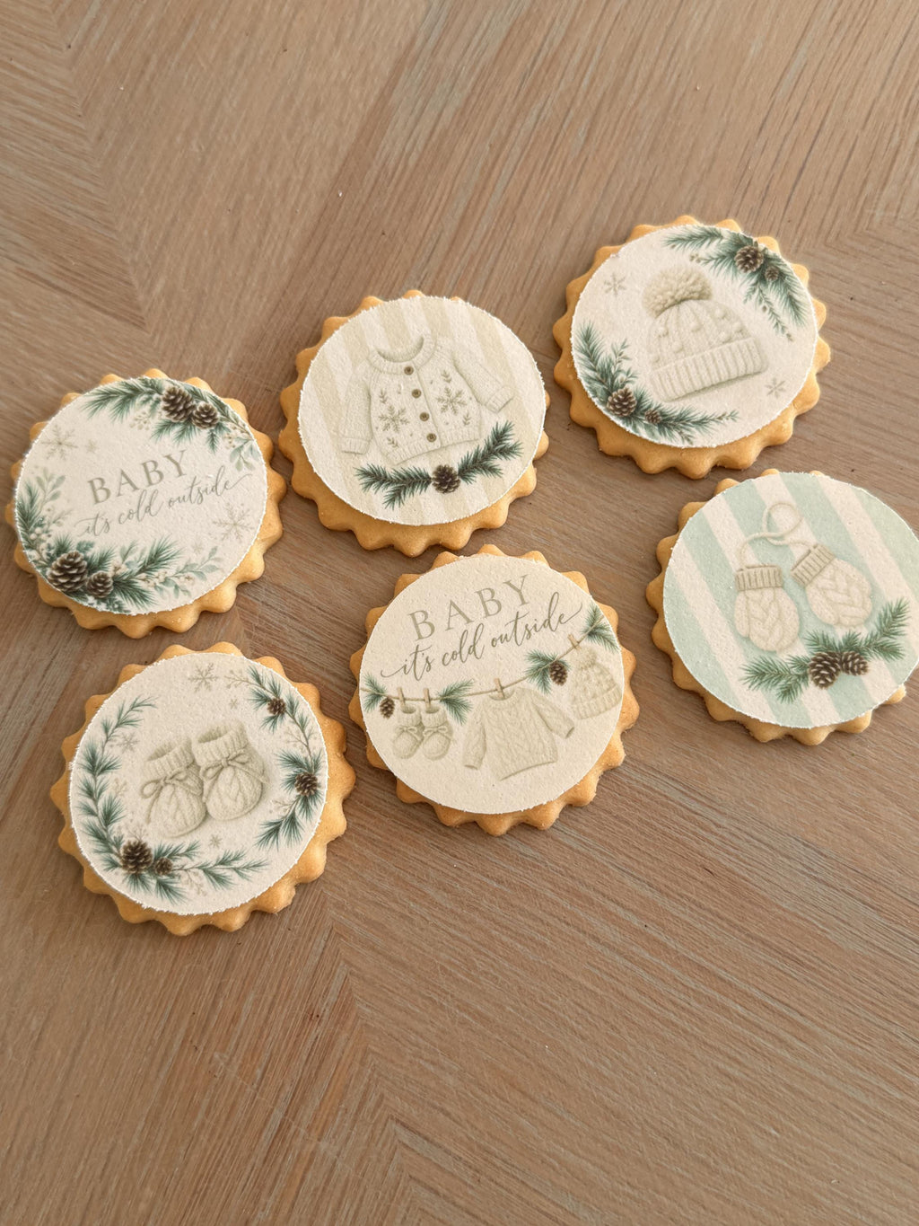 Winter Baby Shower Edible Biscuit & Cupcake Toppers, 5cm