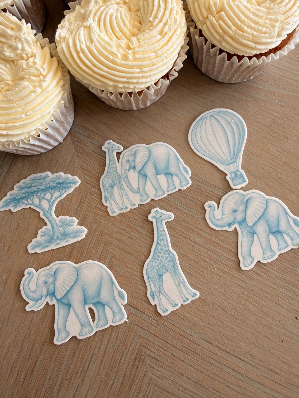 Blue Safari Edible Cupcake Toppers, Baby Shower & Wild One