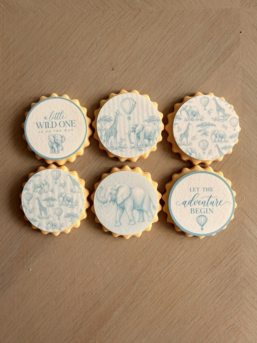 Blue Safari Baby Shower Edible Biscuit & Cupcake Toppers, 5cm