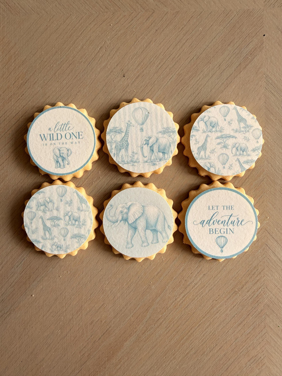Blue Safari Baby Shower Edible Biscuit & Cupcake Toppers, 5cm